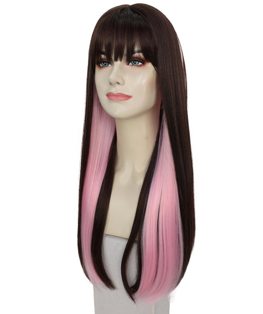 Wigs2you C-105 大人女性用 ブラック＆ピンク 26インチ ロングストレートウィッグ（前髪付き）｜ハロウィン・コスプレウィッグ｜難燃性合成繊維