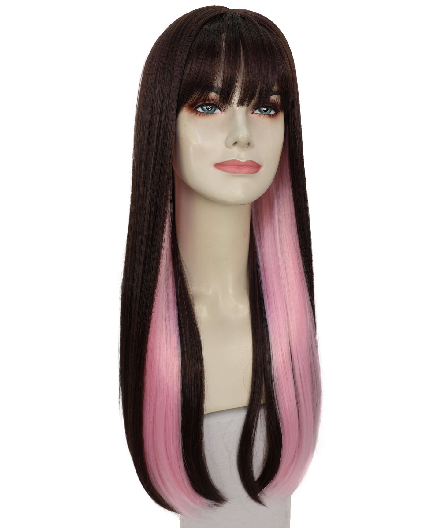 Wigs2you C-105 大人女性用 ブラック＆ピンク 26インチ ロングストレートウィッグ（前髪付き）｜ハロウィン・コスプレウィッグ｜難燃性合成繊維