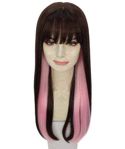 Wigs2you C-105 大人女性用 ブラック＆ピンク 26インチ ロングストレートウィッグ（前髪付き）｜ハロウィン・コスプレウィッグ｜難燃性合成繊維