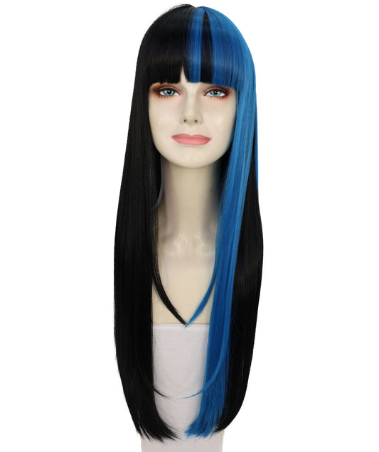Wigs2you C-106「大人女性用 ブラック＆ブルー 27.5インチ ロングストレートウィッグ（前髪付き）｜ハロウィン・コスプレ用ウィッグ｜難燃性合成繊維」