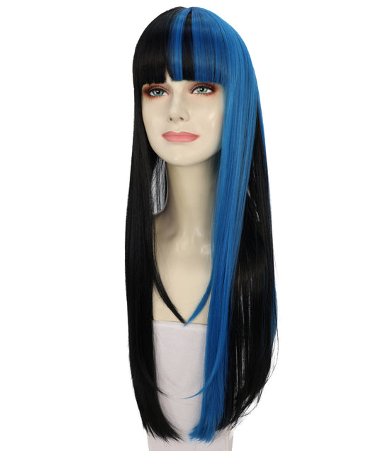 Wigs2you C-106「大人女性用 ブラック＆ブルー 27.5インチ ロングストレートウィッグ（前髪付き）｜ハロウィン・コスプレ用ウィッグ｜難燃性合成繊維」