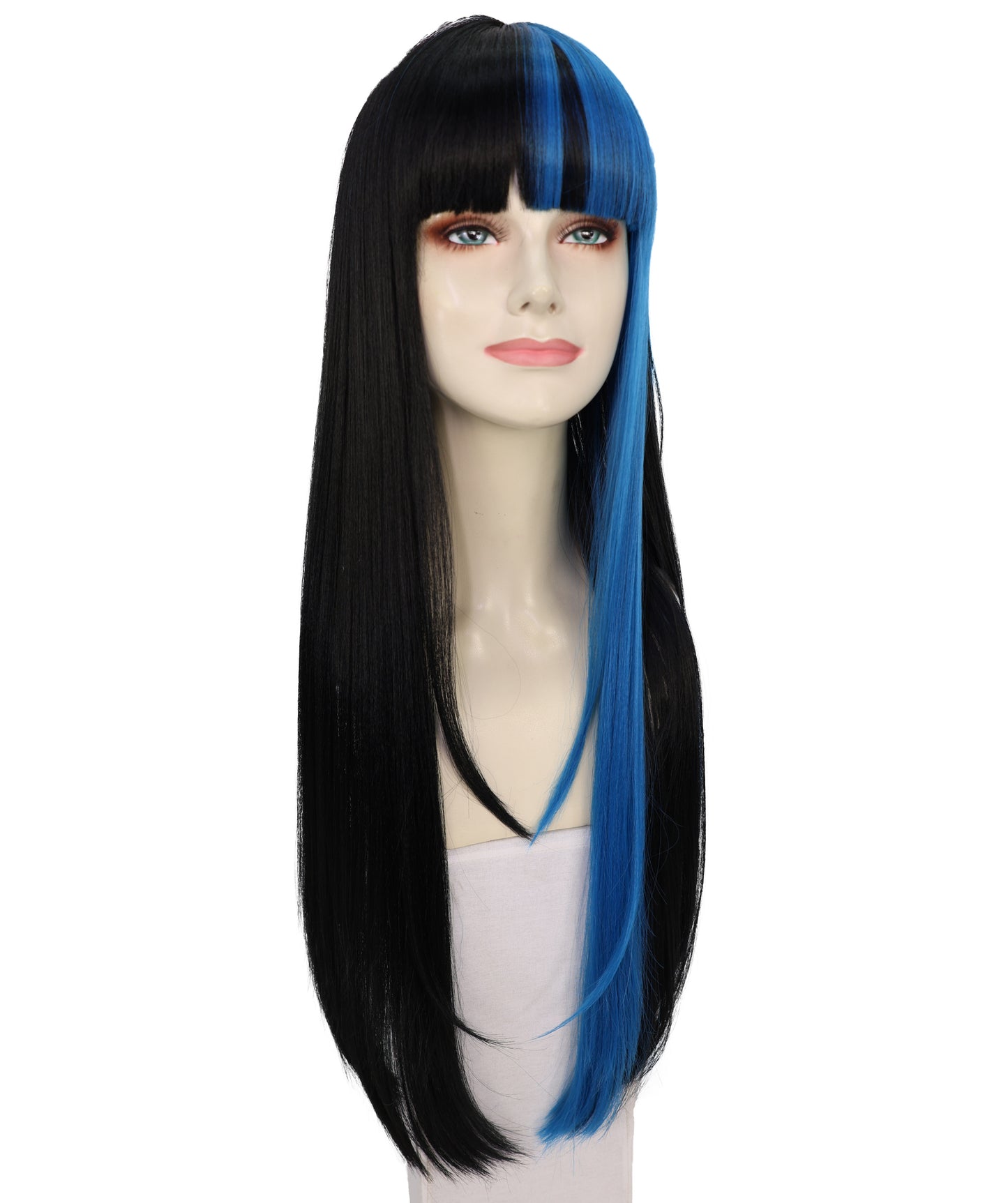 Wigs2you C-106「大人女性用 ブラック＆ブルー 27.5インチ ロングストレートウィッグ（前髪付き）｜ハロウィン・コスプレ用ウィッグ｜難燃性合成繊維」