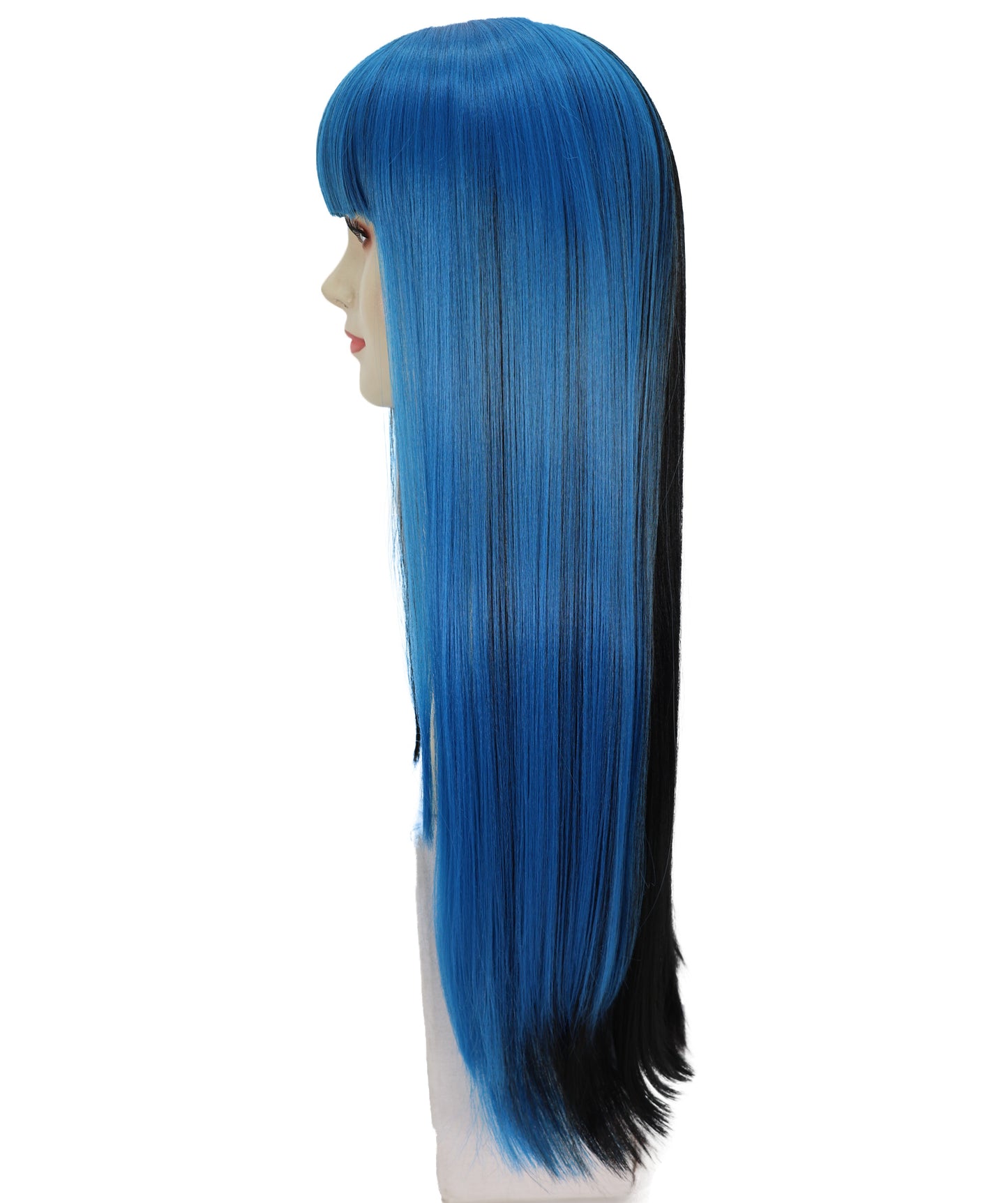 Wigs2you C-106「大人女性用 ブラック＆ブルー 27.5インチ ロングストレートウィッグ（前髪付き）｜ハロウィン・コスプレ用ウィッグ｜難燃性合成繊維」