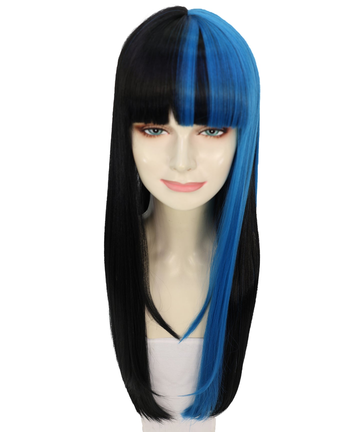 Wigs2you C-106「大人女性用 ブラック＆ブルー 27.5インチ ロングストレートウィッグ（前髪付き）｜ハロウィン・コスプレ用ウィッグ｜難燃性合成繊維」