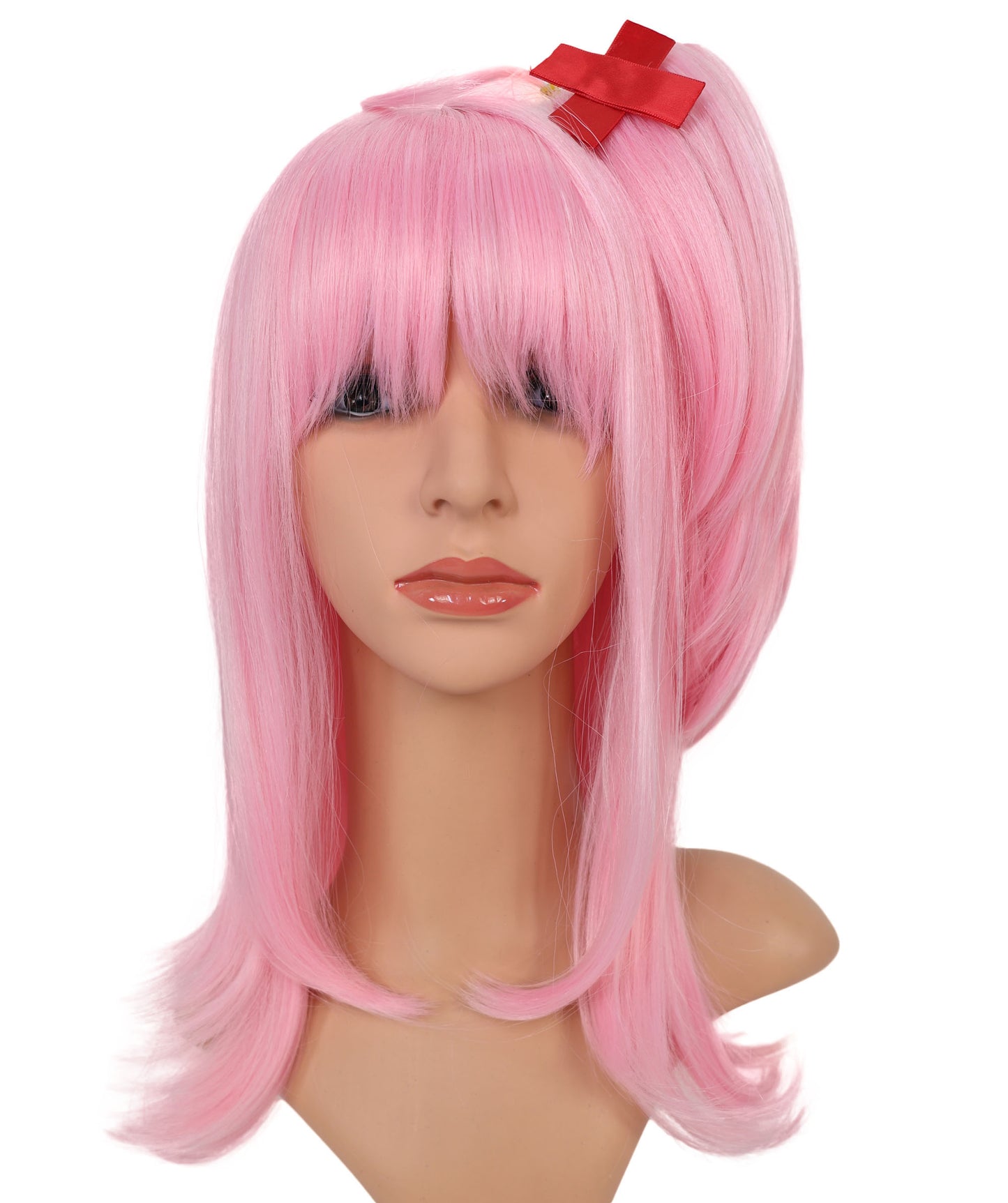 Wigs2you C-113 コスプレウィッグ ライトピンク サイドポニーテール＆レッドクリップ付き 18インチ 合成キャップレスキャップウィッグ