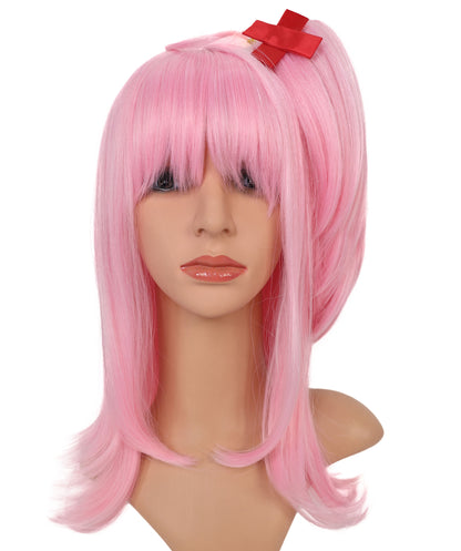 Wigs2you C-113 コスプレウィッグ ライトピンク サイドポニーテール＆レッドクリップ付き 18インチ 合成キャップレスキャップウィッグ