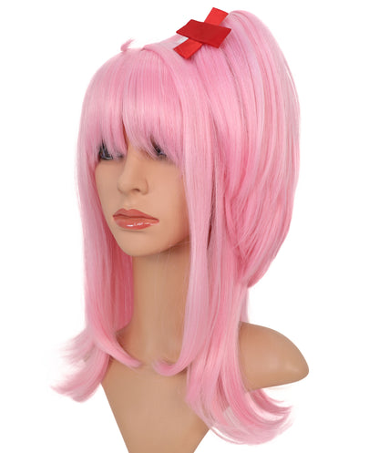 Wigs2you C-113 コスプレウィッグ ライトピンク サイドポニーテール＆レッドクリップ付き 18インチ 合成キャップレスキャップウィッグ