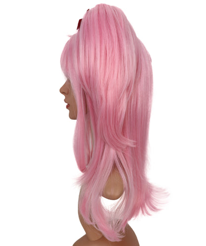 Wigs2you C-113 コスプレウィッグ ライトピンク サイドポニーテール＆レッドクリップ付き 18インチ 合成キャップレスキャップウィッグ