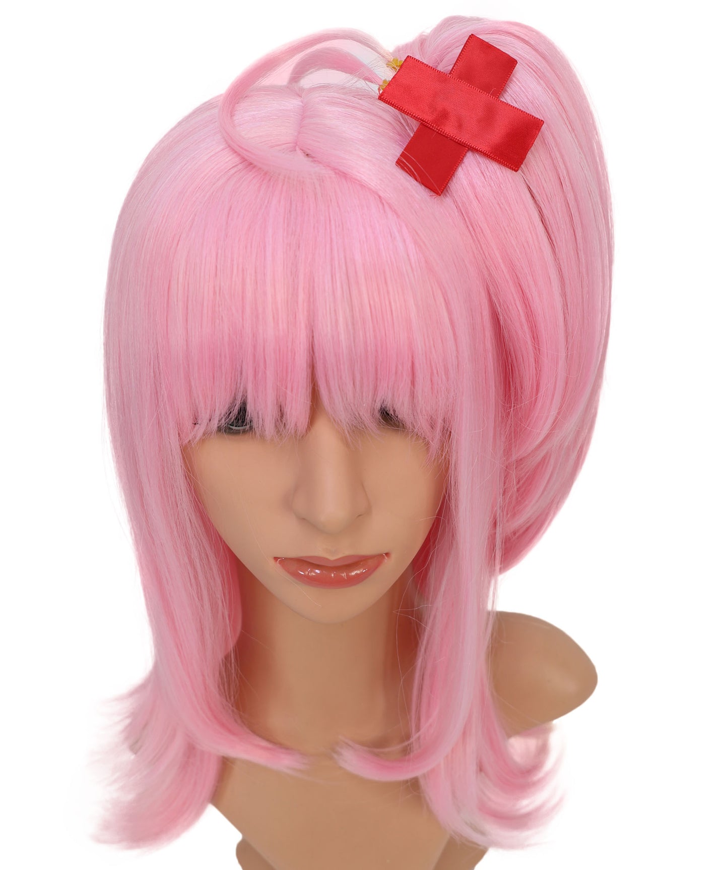 Wigs2you C-113 コスプレウィッグ ライトピンク サイドポニーテール＆レッドクリップ付き 18インチ 合成キャップレスキャップウィッグ