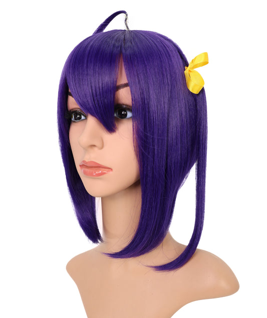 Wigs2you C-114 コスプレウィッグ ダークパープル ストレートボブ ポニーテール＆リボン付き | 12インチ 人工毛