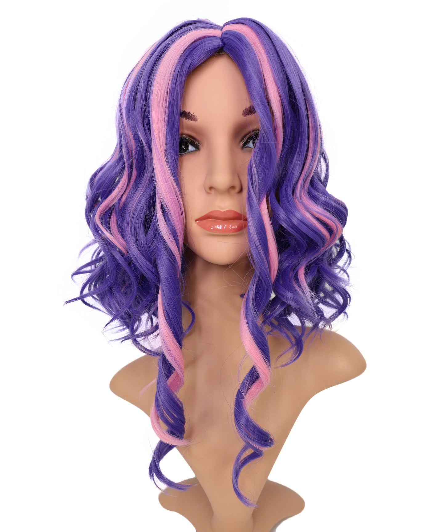Wigs2you C-116 コスプレウィッグ パープル＆ピンク ツートンカーリーヘア | 14.5インチ レディース 合成繊維ウィッグ
