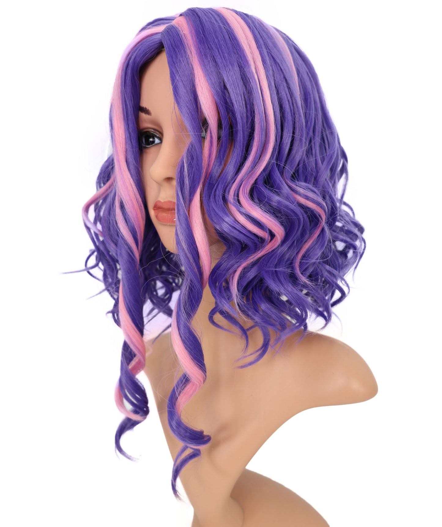 Wigs2you C-116 コスプレウィッグ パープル＆ピンク ツートンカーリーヘア | 14.5インチ レディース 合成繊維ウィッグ