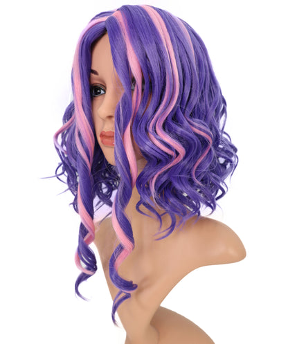 Wigs2you C-116 コスプレウィッグ パープル＆ピンク ツートンカーリーヘア | 14.5インチ レディース 合成繊維ウィッグ