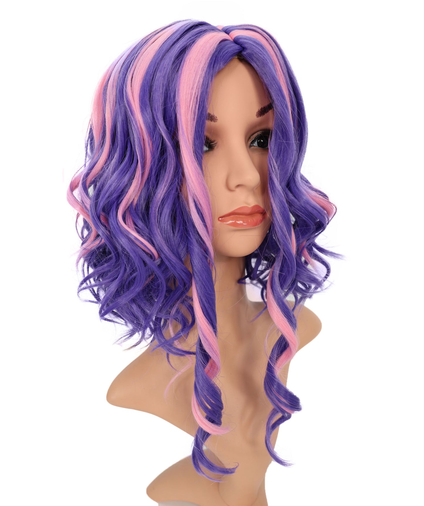 Wigs2you C-116 コスプレウィッグ パープル＆ピンク ツートンカーリーヘア | 14.5インチ レディース 合成繊維ウィッグ