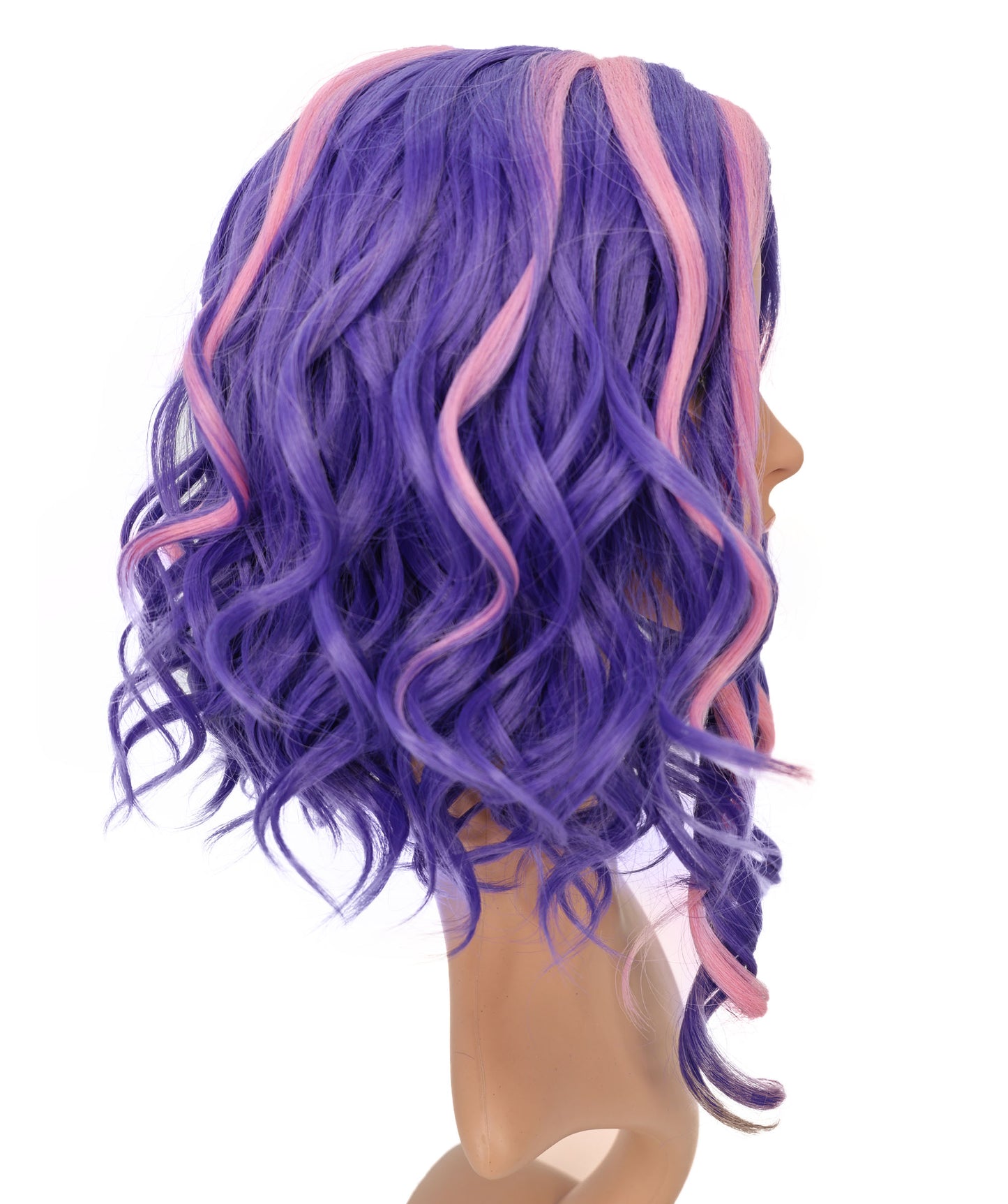 Wigs2you C-116 コスプレウィッグ パープル＆ピンク ツートンカーリーヘア | 14.5インチ レディース 合成繊維ウィッグ