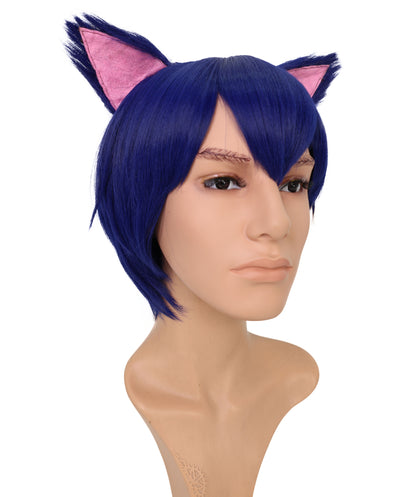 Wigs2you C-117 男性用コスプレウィッグ ブルー ショートヘア 猫耳付き | 11インチ 合成繊維 コスチュームウィッグ