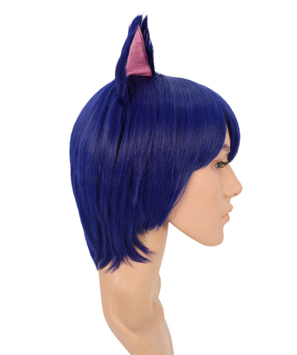 Wigs2you C-117 男性用コスプレウィッグ ブルー ショートヘア 猫耳付き | 11インチ 合成繊維 コスチュームウィッグ