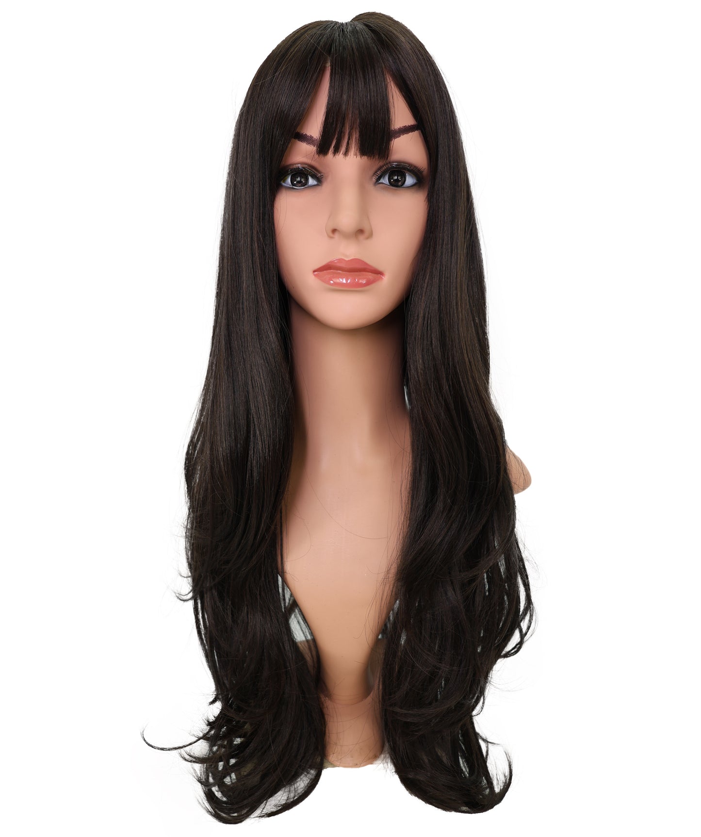 Wigs2you C-119 24インチ ダークブラウン ロングカーリーウィッグ（前髪付き） - 女性用耐熱キャップレスウィッグ