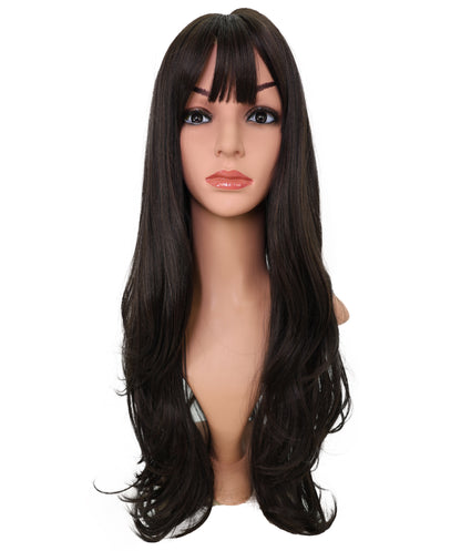 Wigs2you C-119 24インチ ダークブラウン ロングカーリーウィッグ（前髪付き） - 女性用耐熱キャップレスウィッグ