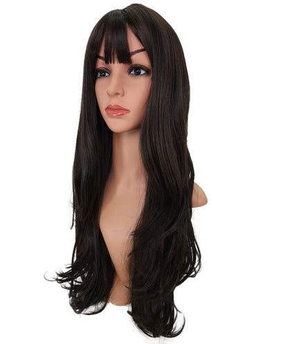 Wigs2you C-119 24インチ ダークブラウン ロングカーリーウィッグ（前髪付き） - 女性用耐熱キャップレスウィッグ