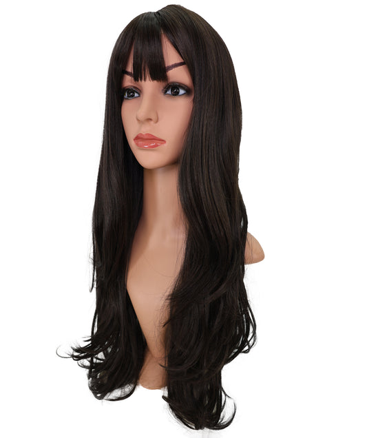 Wigs2you C-119 24インチ ダークブラウン ロングカーリーウィッグ（前髪付き） - 女性用耐熱キャップレスウィッグ