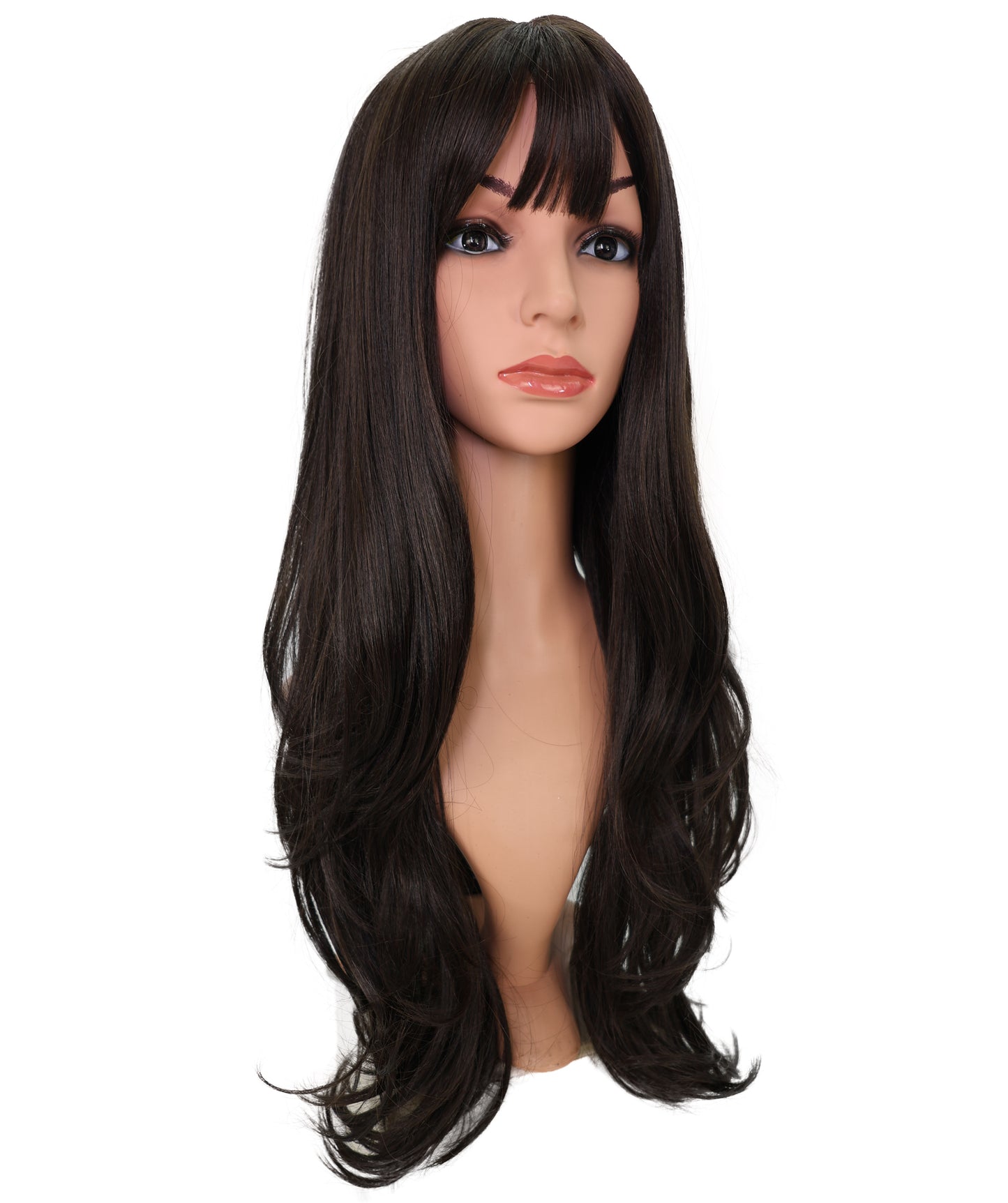 Wigs2you C-119 24インチ ダークブラウン ロングカーリーウィッグ（前髪付き） - 女性用耐熱キャップレスウィッグ