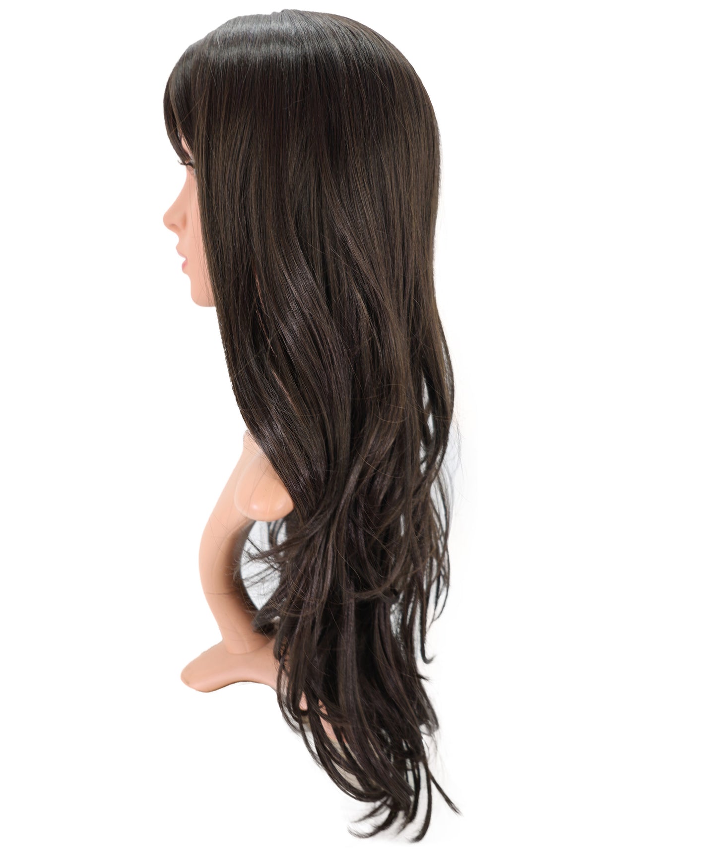 Wigs2you C-119 24インチ ダークブラウン ロングカーリーウィッグ（前髪付き） - 女性用耐熱キャップレスウィッグ