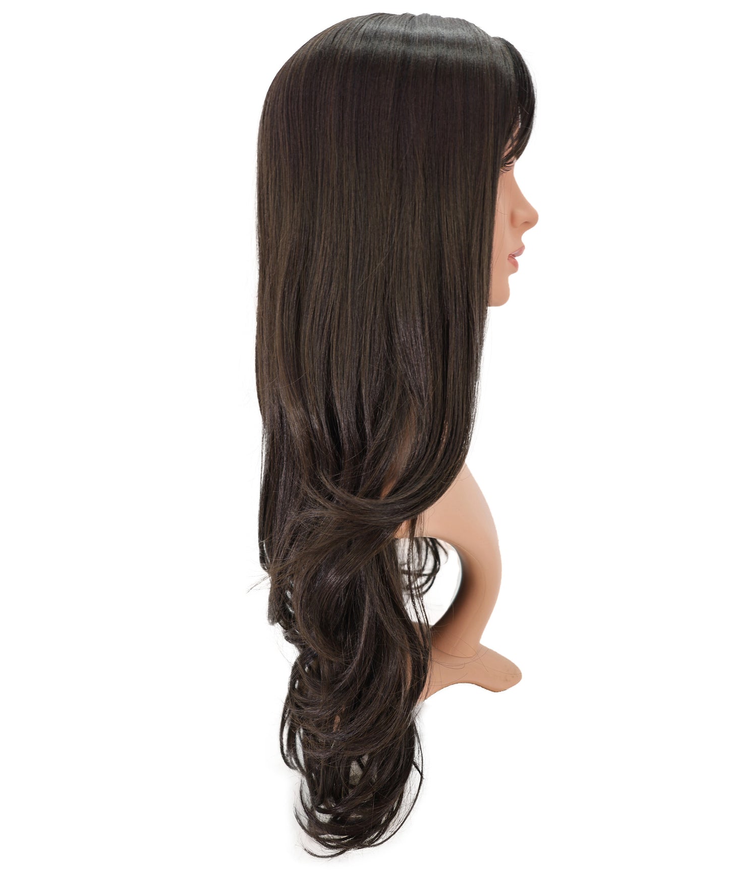 Wigs2you C-119 24インチ ダークブラウン ロングカーリーウィッグ（前髪付き） - 女性用耐熱キャップレスウィッグ