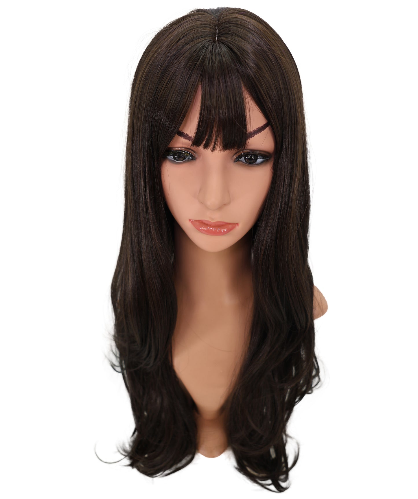 Wigs2you C-119 24インチ ダークブラウン ロングカーリーウィッグ（前髪付き） - 女性用耐熱キャップレスウィッグ