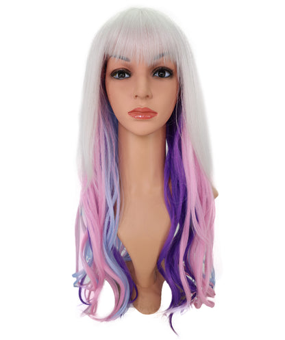 Wigs2you C-120 女性用ロングカーリーウィッグ - ホワイトからパープルピンクのオンブレコスプレウィッグ - 23インチ耐熱人工毛