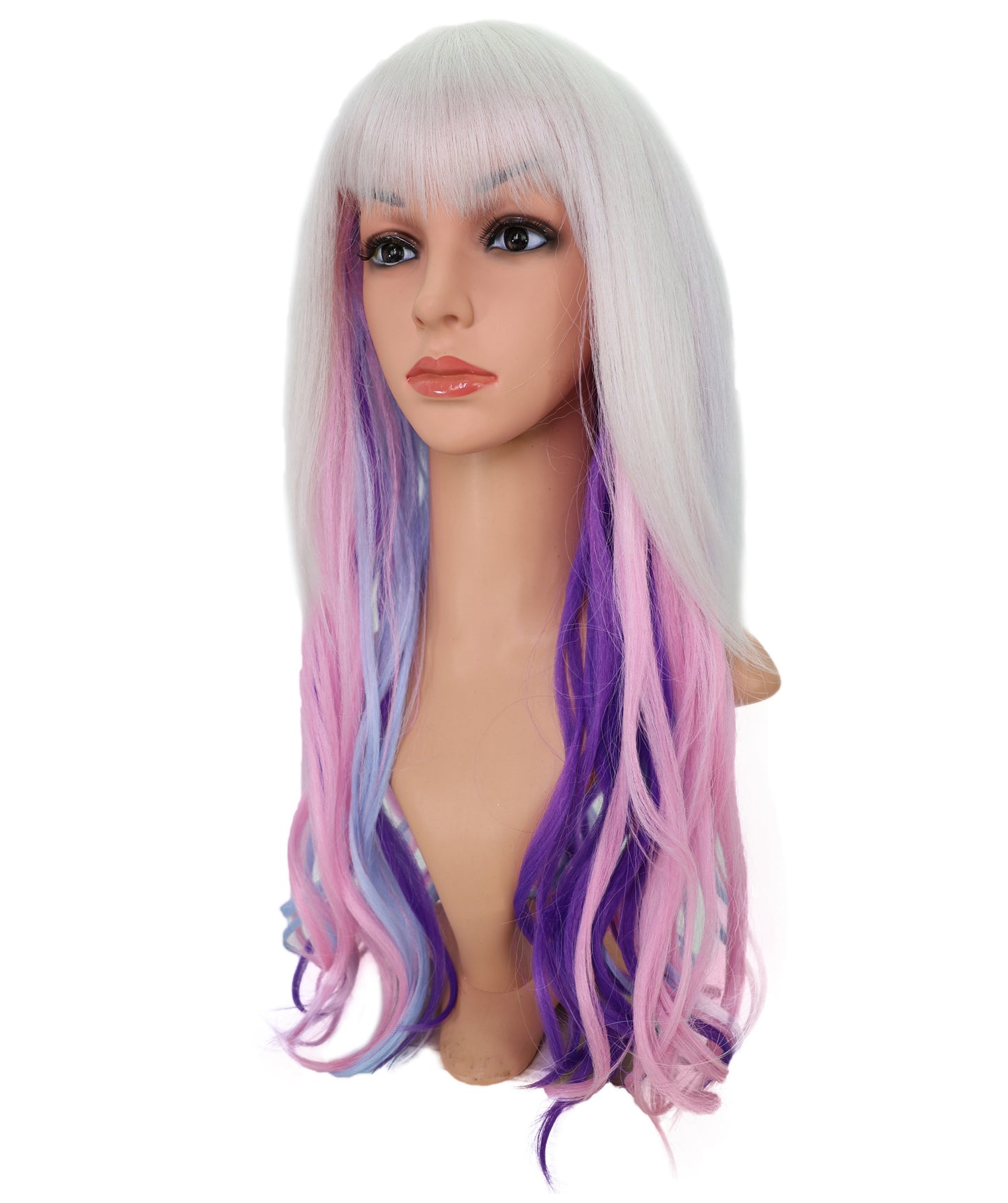 Wigs2you C-120 女性用ロングカーリーウィッグ - ホワイトからパープルピンクのオンブレコスプレウィッグ - 23インチ耐熱人工毛