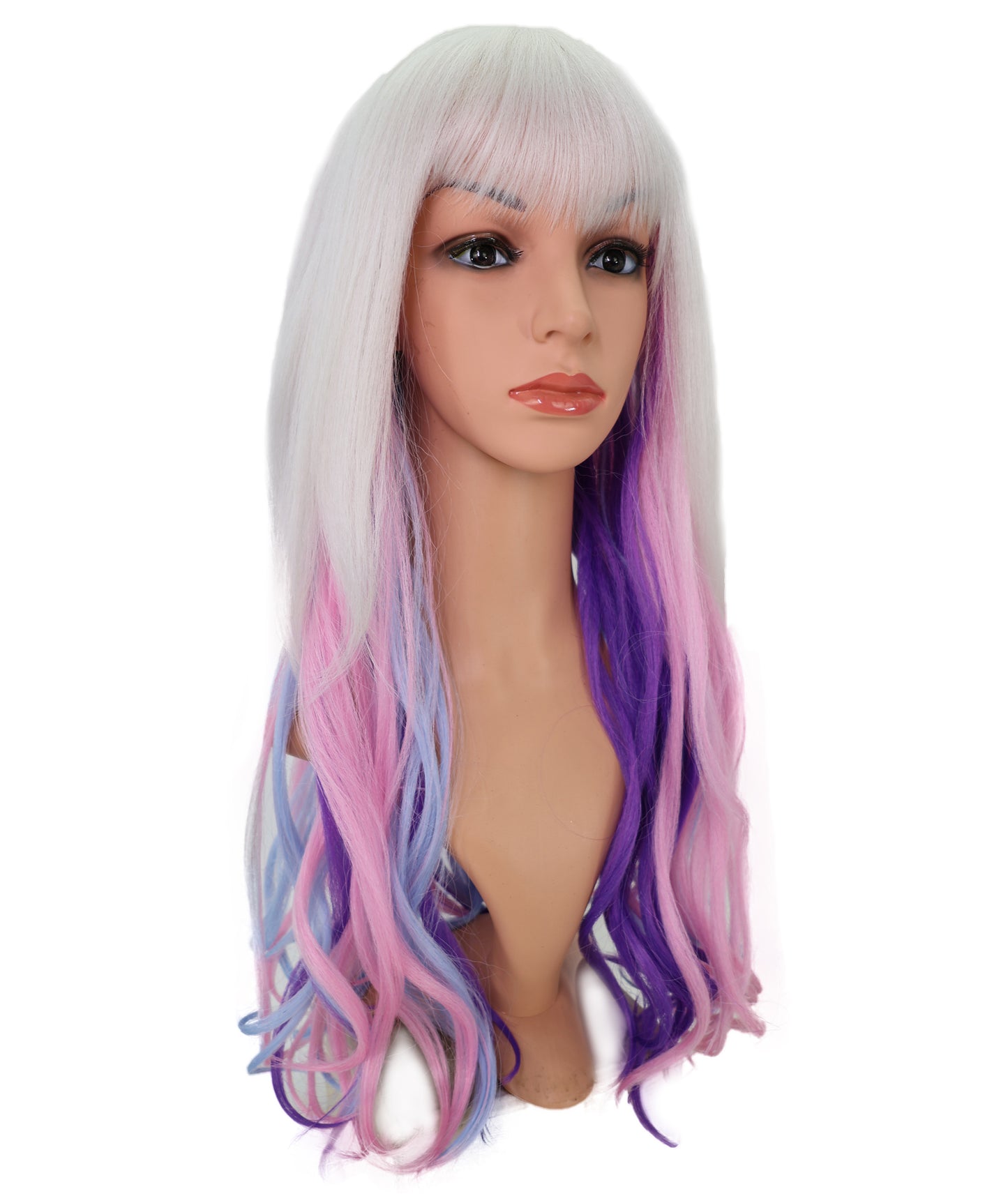 Wigs2you C-120 女性用ロングカーリーウィッグ - ホワイトからパープルピンクのオンブレコスプレウィッグ - 23インチ耐熱人工毛