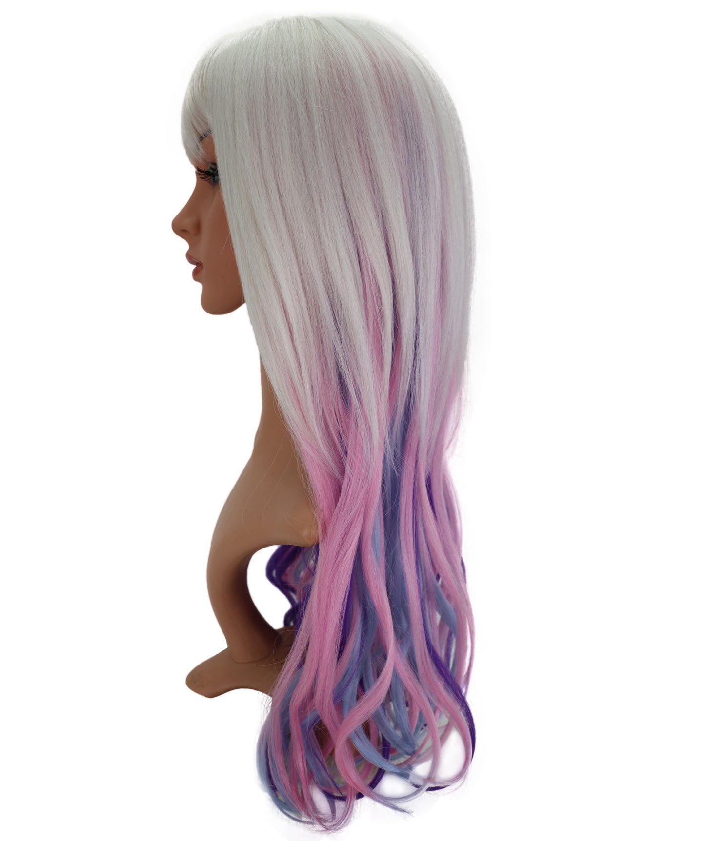 Wigs2you C-120 女性用ロングカーリーウィッグ - ホワイトからパープルピンクのオンブレコスプレウィッグ - 23インチ耐熱人工毛