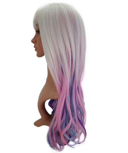 Wigs2you C-120 女性用ロングカーリーウィッグ - ホワイトからパープルピンクのオンブレコスプレウィッグ - 23インチ耐熱人工毛