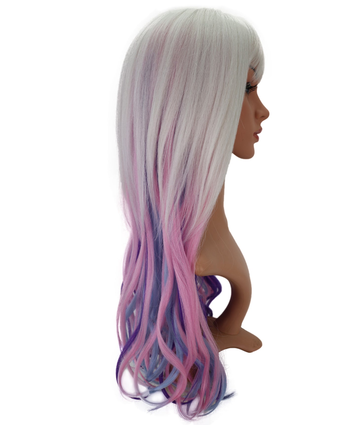 Wigs2you C-120 女性用ロングカーリーウィッグ - ホワイトからパープルピンクのオンブレコスプレウィッグ - 23インチ耐熱人工毛