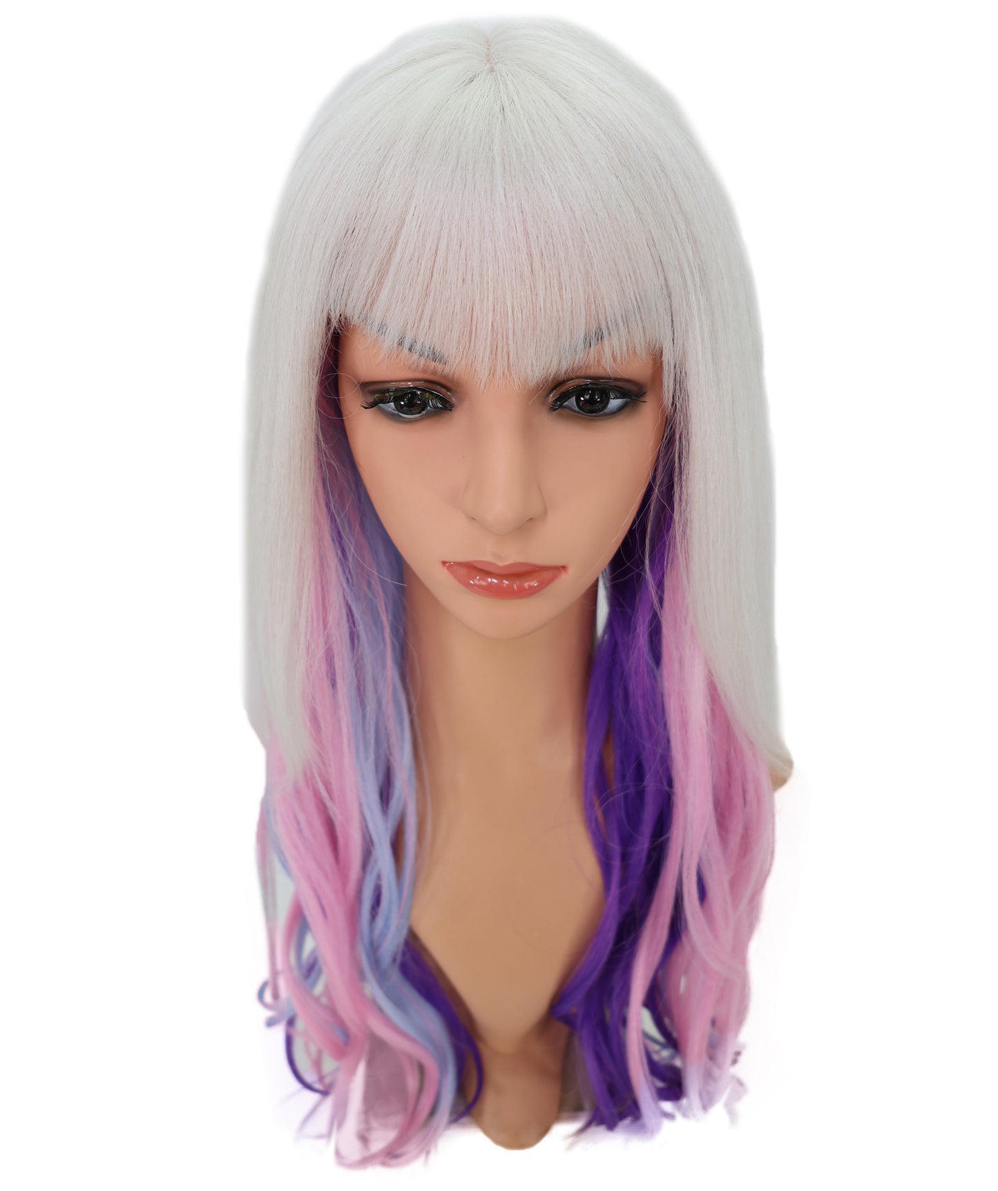 Wigs2you C-120 女性用ロングカーリーウィッグ - ホワイトからパープルピンクのオンブレコスプレウィッグ - 23インチ耐熱人工毛