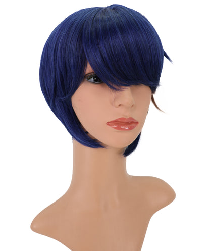 Wigs2you C-121 ダークブルーのショートウィッグ – 11インチの合成繊維レイヤーカット、サイドバング付き | 女性向けアニメルック | ハロウィンやコスプレに最適