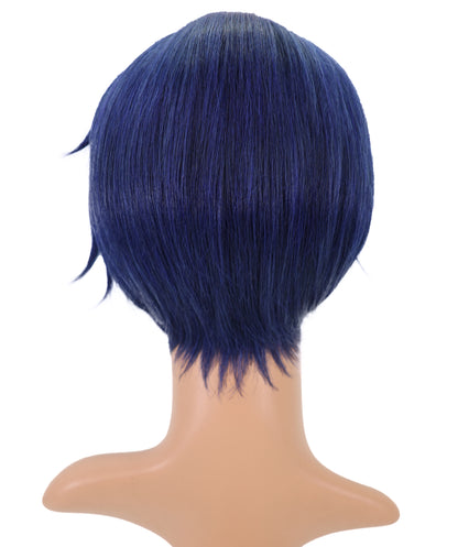 Wigs2you C-121 ダークブルーのショートウィッグ – 11インチの合成繊維レイヤーカット、サイドバング付き | 女性向けアニメルック | ハロウィンやコスプレに最適