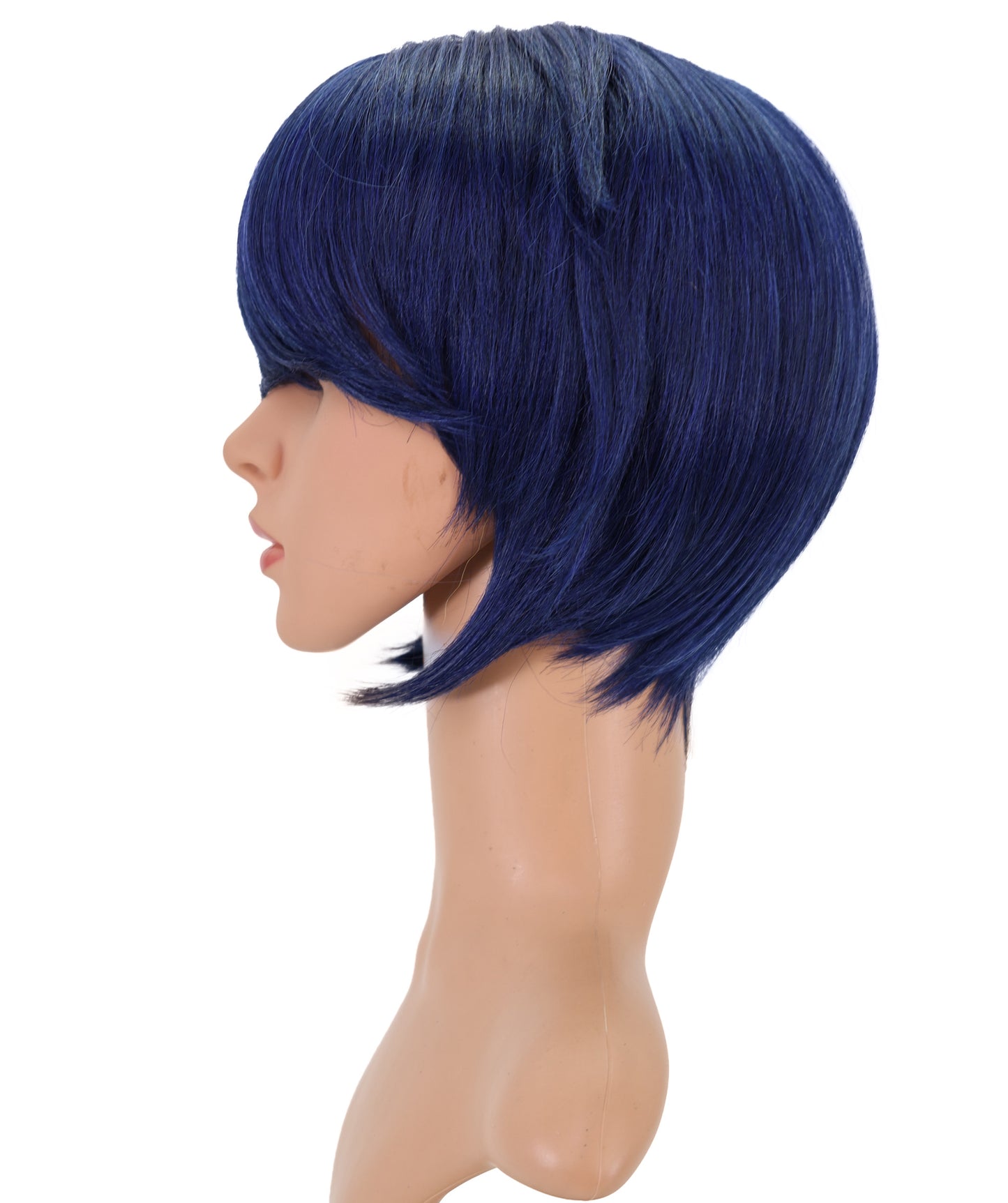Wigs2you C-121 ダークブルーのショートウィッグ – 11インチの合成繊維レイヤーカット、サイドバング付き | 女性向けアニメルック | ハロウィンやコスプレに最適