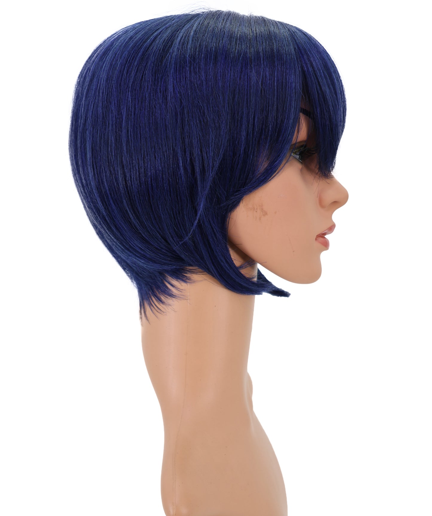 Wigs2you C-121 ダークブルーのショートウィッグ – 11インチの合成繊維レイヤーカット、サイドバング付き | 女性向けアニメルック | ハロウィンやコスプレに最適