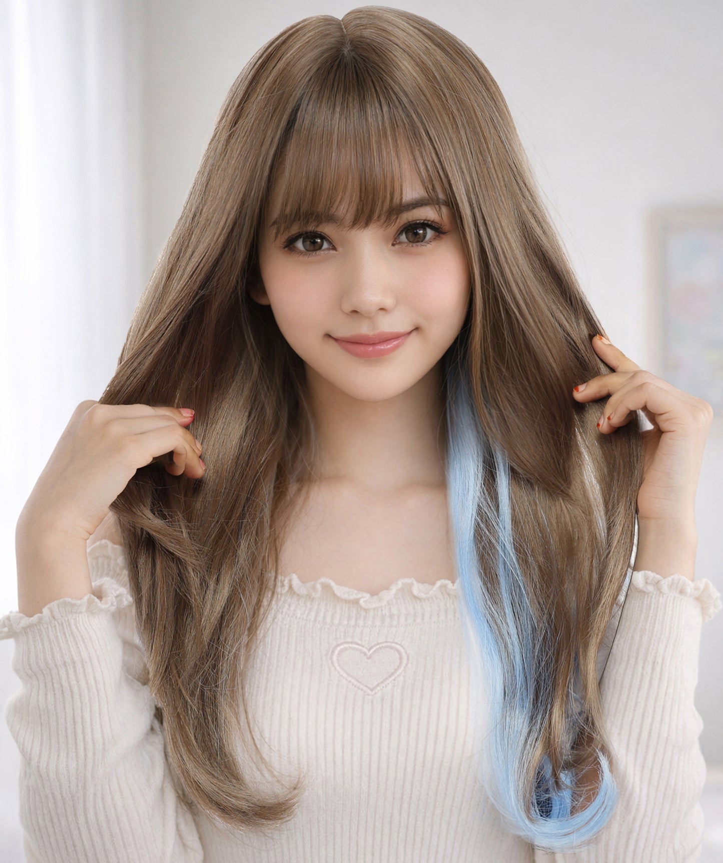 Wigs2you C-122 女性用ナチュラルブラウン人工毛ウィッグ（前髪付き）、長さ22インチのストレートウィッグ！コスプレやファッションルックにぴったり！