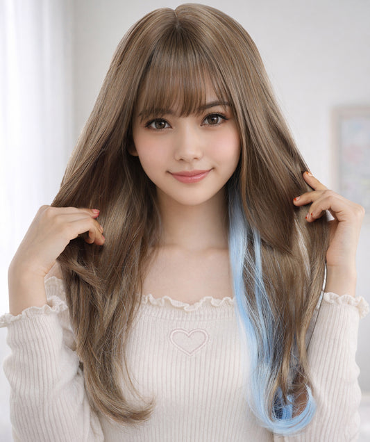 Wigs2you C-122 女性用ナチュラルブラウン人工毛ウィッグ（前髪付き）、長さ22インチのストレートウィッグ！コスプレやファッションルックにぴったり！