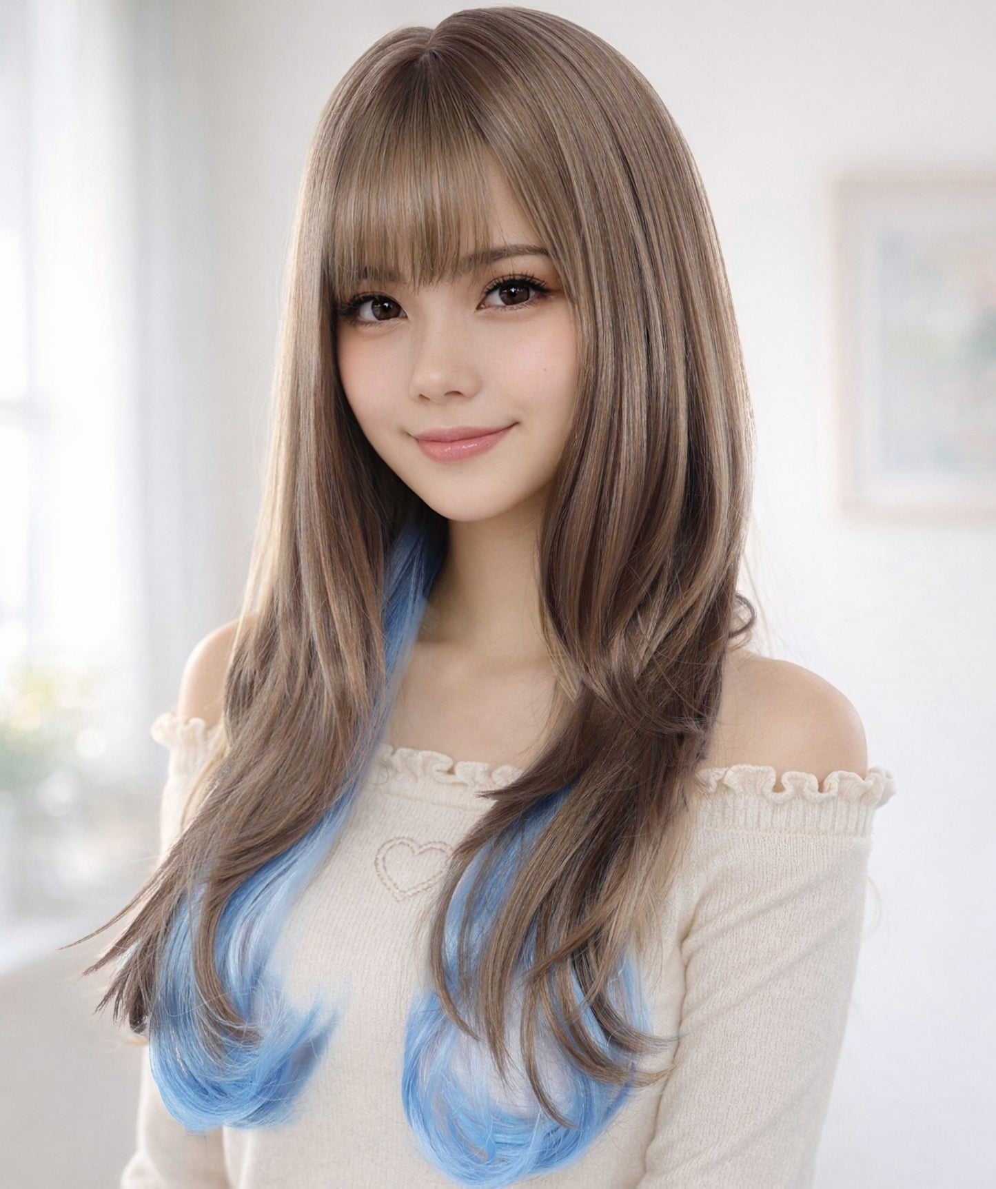 Wigs2you C-122 女性用ナチュラルブラウン人工毛ウィッグ（前髪付き）、長さ22インチのストレートウィッグ！コスプレやファッションルックにぴったり！