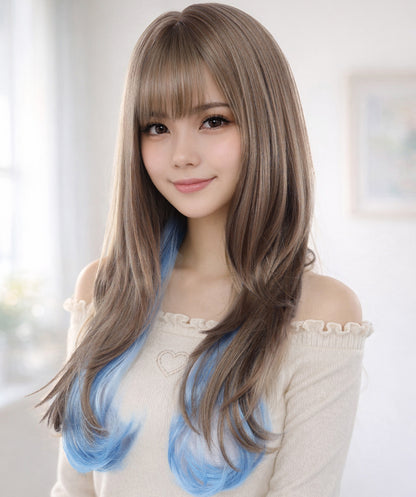 Wigs2you C-122 女性用ナチュラルブラウン人工毛ウィッグ（前髪付き）、長さ22インチのストレートウィッグ！コスプレやファッションルックにぴったり！