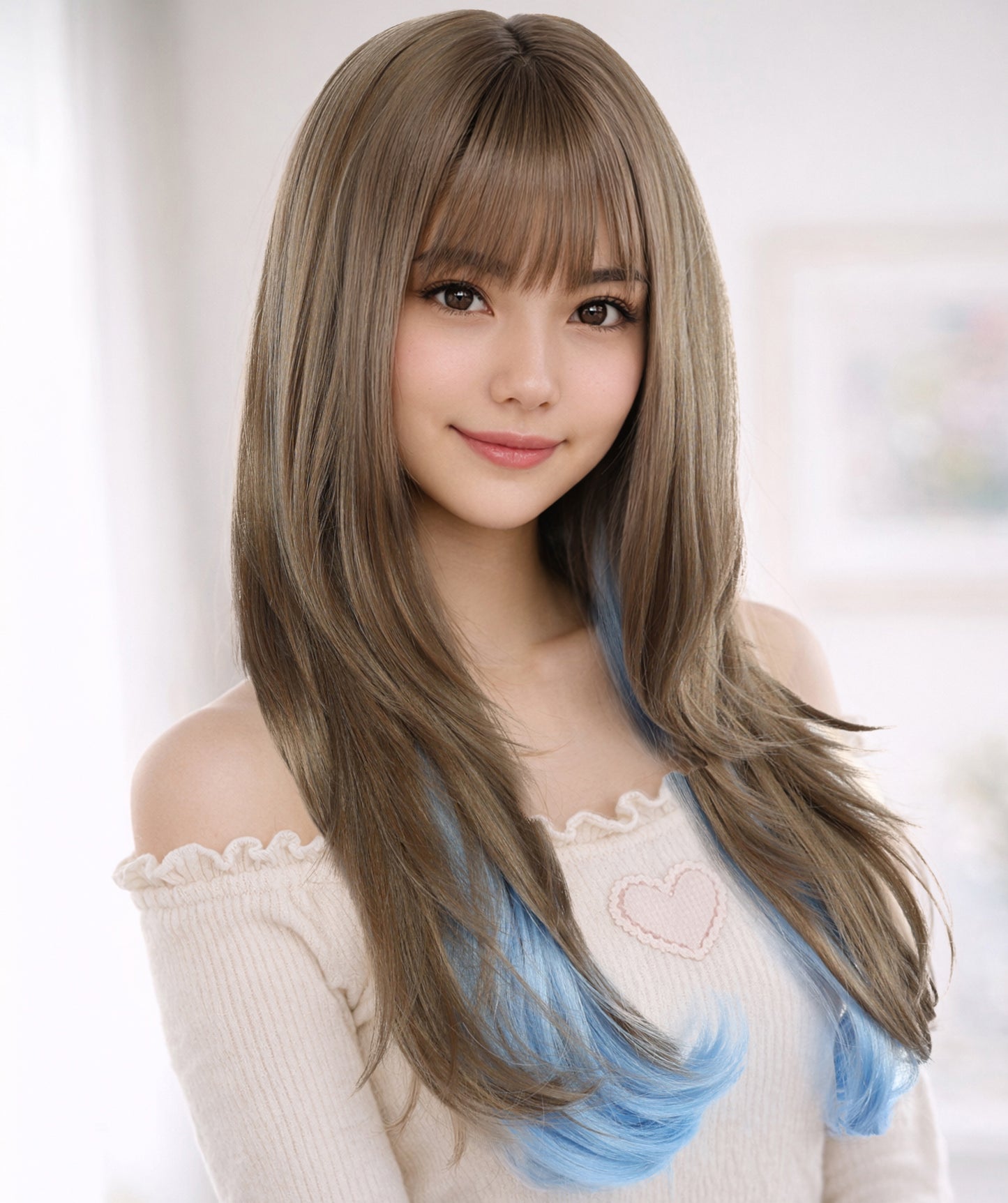 Wigs2you C-122 女性用ナチュラルブラウン人工毛ウィッグ（前髪付き）、長さ22インチのストレートウィッグ！コスプレやファッションルックにぴったり！