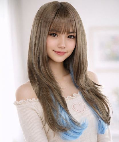 Wigs2you C-122 女性用ナチュラルブラウン人工毛ウィッグ（前髪付き）、長さ22インチのストレートウィッグ！コスプレやファッションルックにぴったり！