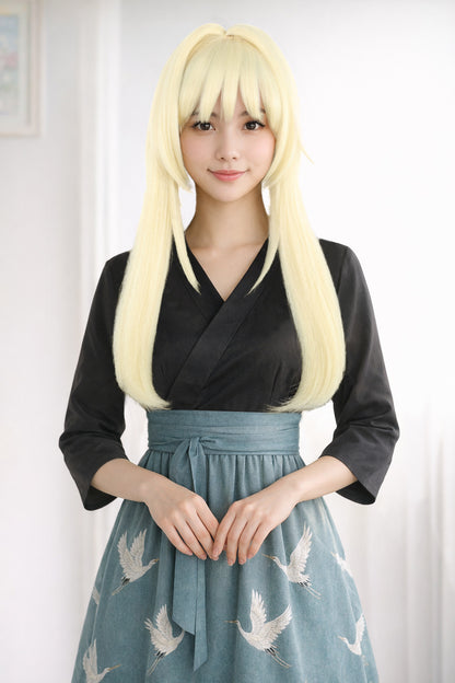 Wigs2you C-127 前髪付きブロンドコスプレウィッグ - コスチュームイベント用19インチ合成ストレートヘア