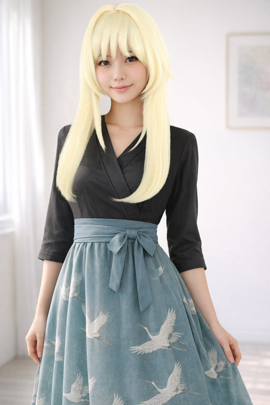 Wigs2you C-127 前髪付きブロンドコスプレウィッグ - コスチュームイベント用19インチ合成ストレートヘア