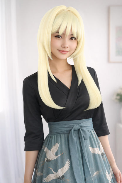 Wigs2you C-127 前髪付きブロンドコスプレウィッグ - コスチュームイベント用19インチ合成ストレートヘア