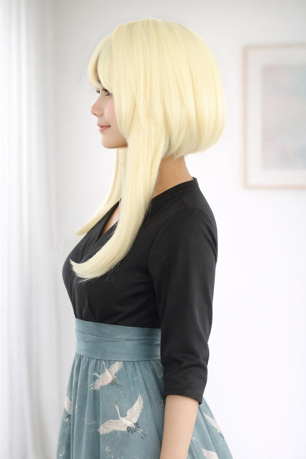 Wigs2you C-127 前髪付きブロンドコスプレウィッグ - コスチュームイベント用19インチ合成ストレートヘア